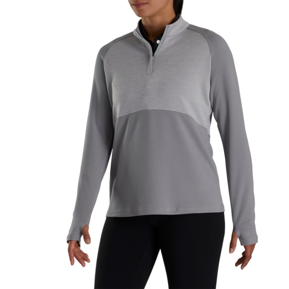 FJ Footjoy Womens Heather Grey Block Half-Zip Mid-Layer Golf Sweatshirt Pullover